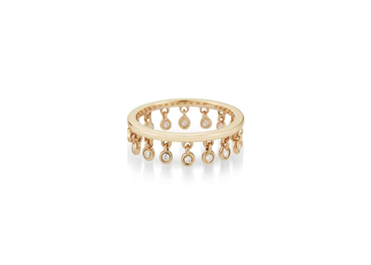 CZ Studded Gold Plated Dangle Charm Ring